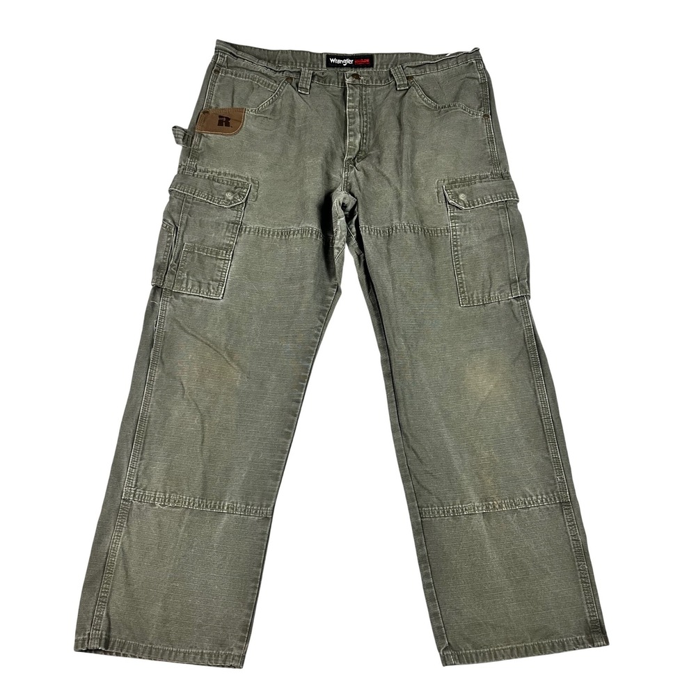 Wrangler Riggs Workwear Cargo Pants Mens 38x29.5* Olive Green Ripstop Carpenter